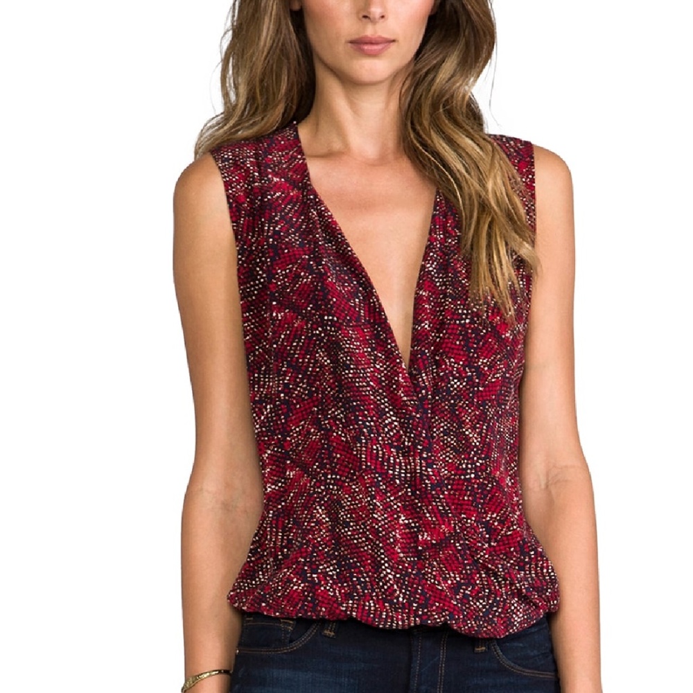 Rachel Zoe Kiara Printed High-Low Silk Blouse in Red Multi